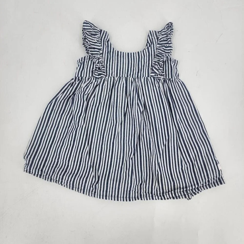 RuffleButts Girls Navy Stripe Ruffle Dress Size 12-18M